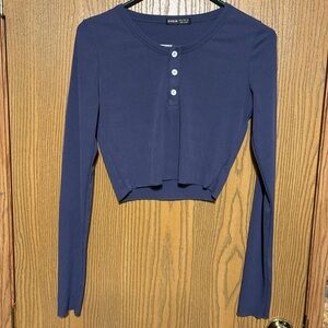 SHEIN Deep Blue Button-Up Crop Top